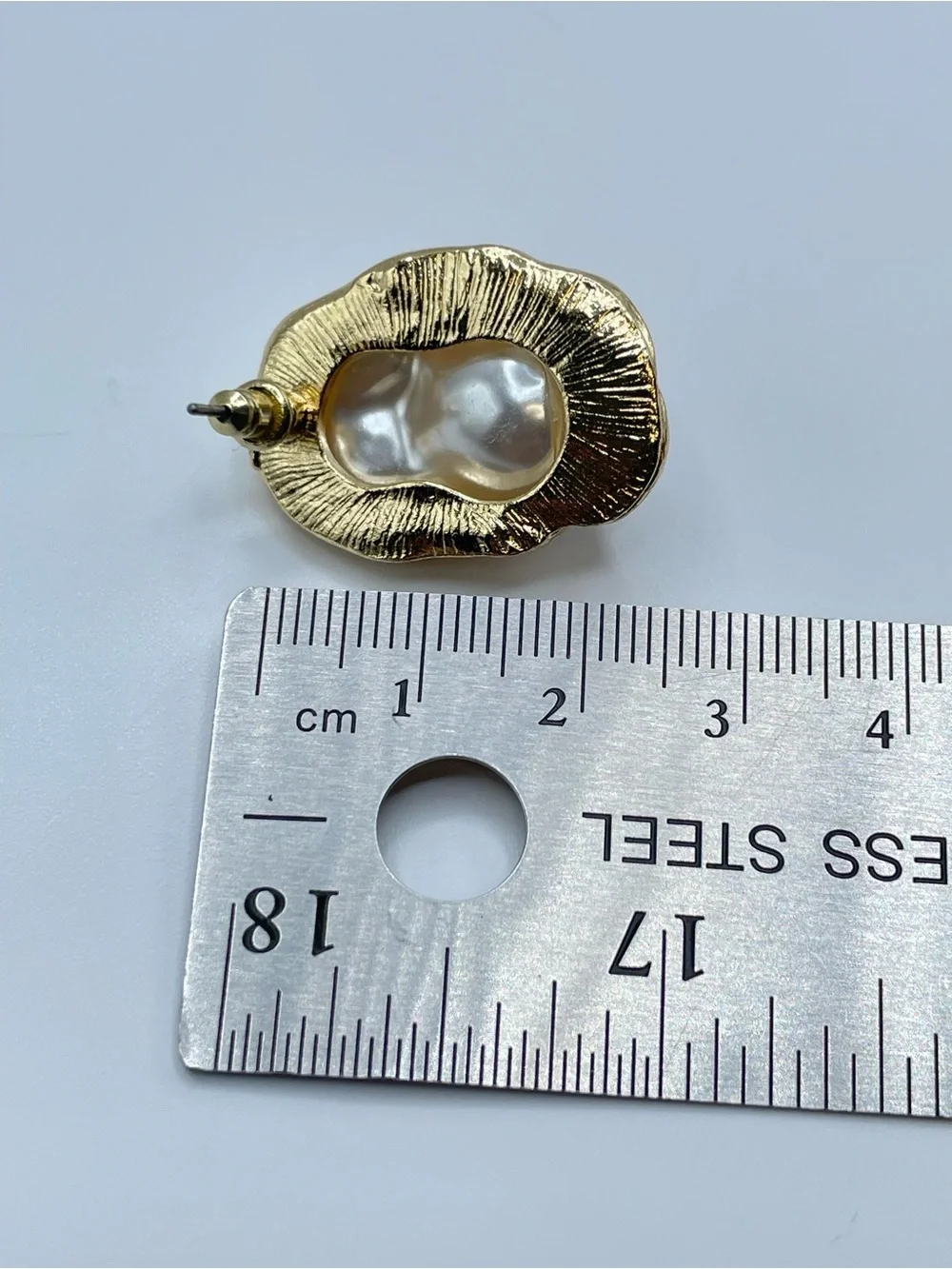 Gold Faux Baroque Pearl Stud Earrings Coastal Chic Statement Bold